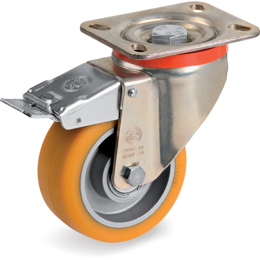 Tellure Rôta 655502 – TR polyurethane swivel castor Ø100×40 mm with brake