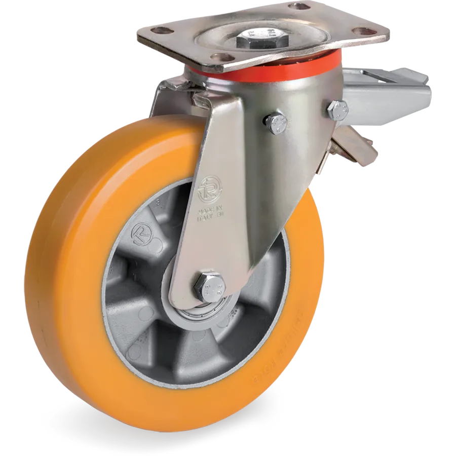 Tellure Rôta 655503 – Rueda giratoria de poliuretano TR Ø125×40 mm con freno