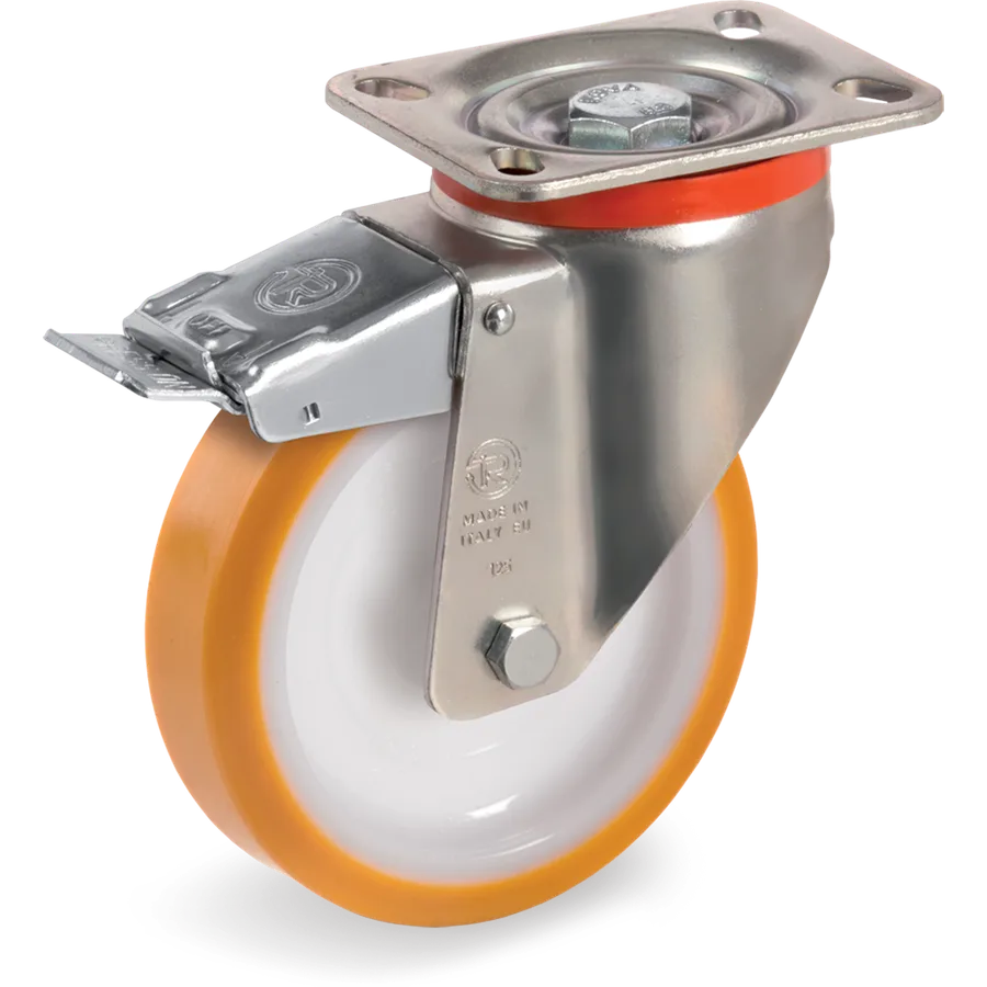 Tellure Rôta 669102 – Rueda giratoria de poliuretano TR Ø100×30 mm con freno