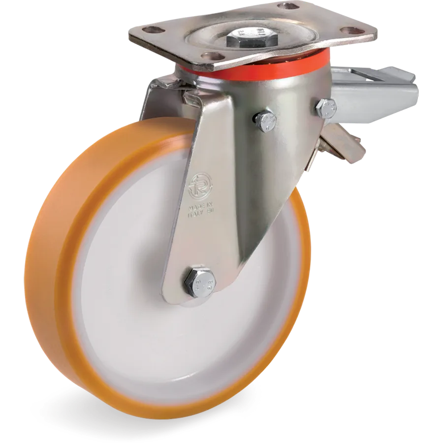 Tellure Rôta 669106 – TR polyurethane swivel castor Ø200×50 mm with brake