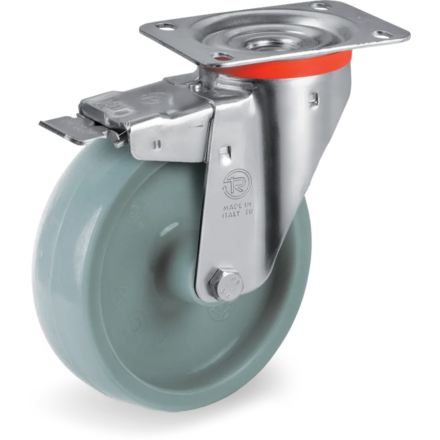 Tellure Rôta 686803GRY – Rueda giratoria de poliamida 6 Ø125×38 mm con freno