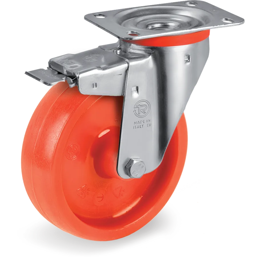 Tellure Rôta 686803ORA – Rueda giratoria de poliamida 6 Ø125×38 mm con freno