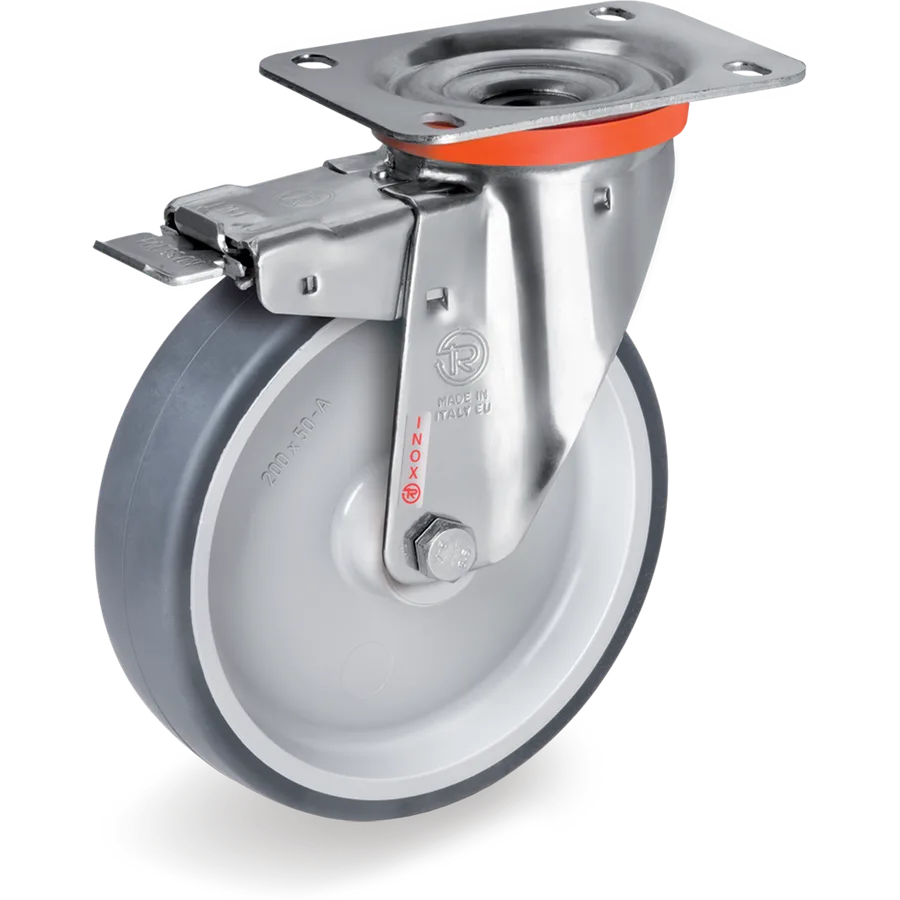 Tellure Rôta 716721 – Thermoplastic rubber swivel castor Ø80×30 mm with brake