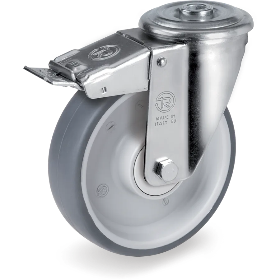 Tellure Rôta 715511 – Rueda giratoria de goma termoplástica Ø150×45 mm con freno