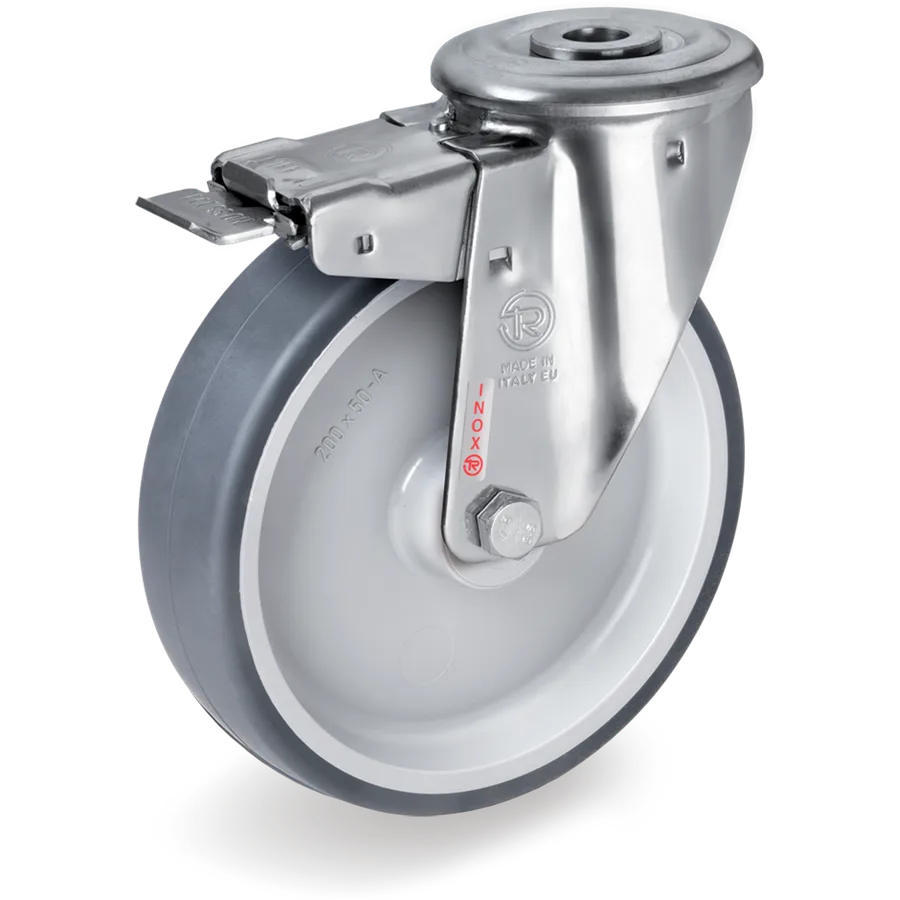Tellure Rôta 718821 – Rueda giratoria de goma termoplástica Ø80×30 mm con freno