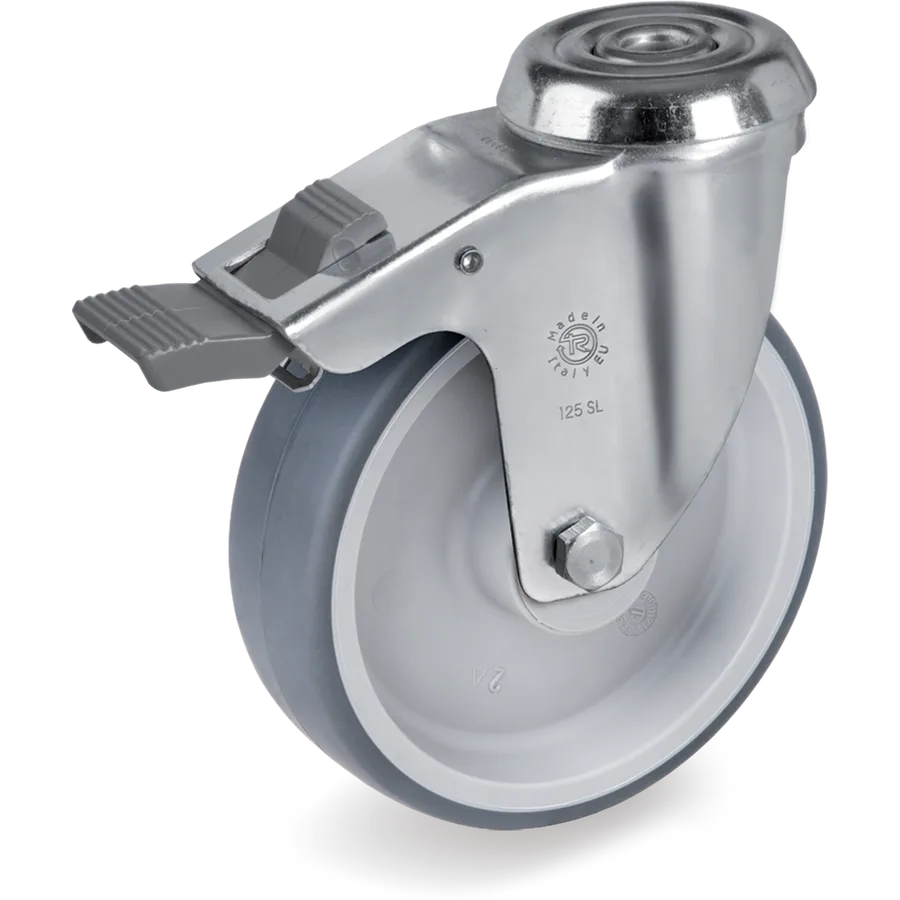 Tellure Rôta 716202 – Rueda giratoria de goma termoplástica Ø100×30 mm con freno