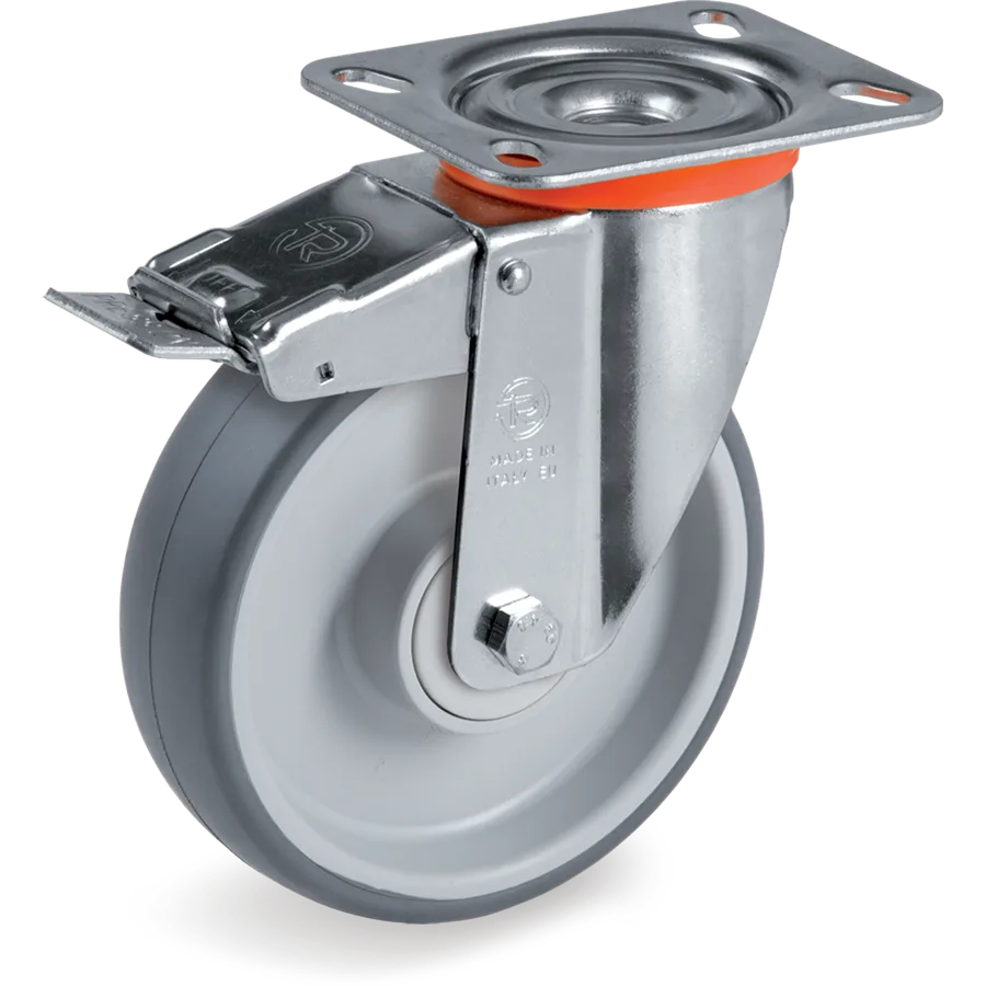 Tellure Rôta 714911 – Rueda giratoria de goma termoplástica Ø150×45 mm con freno