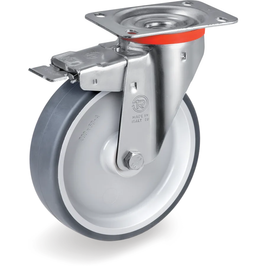 Tellure Rôta 716601 – Rueda giratoria de goma termoplástica Ø80×30 mm con freno
