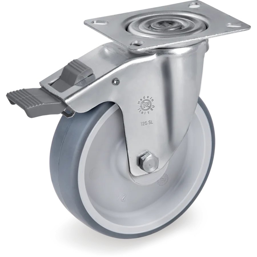 Tellure Rôta 716301 – Thermoplastic rubber swivel castor Ø80×30 mm with brake