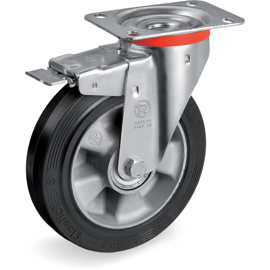 Tellure Rôta 727106 – Rueda giratoria de goma elástica Ø200×50 mm con freno