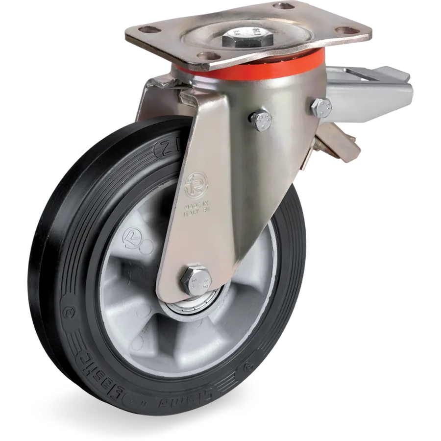 Tellure Rôta 727206 – Elastic rubber swivel castor Ø200×50 mm with brake