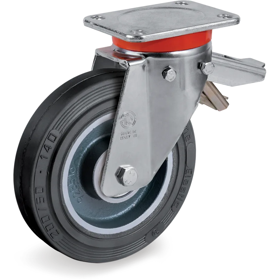 Tellure Rôta 727324 – Rueda giratoria de goma elástica Ø150×50 mm con freno