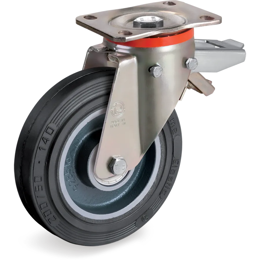 Tellure Rôta 727224 – Elastic rubber swivel castor Ø150×50 mm with brake