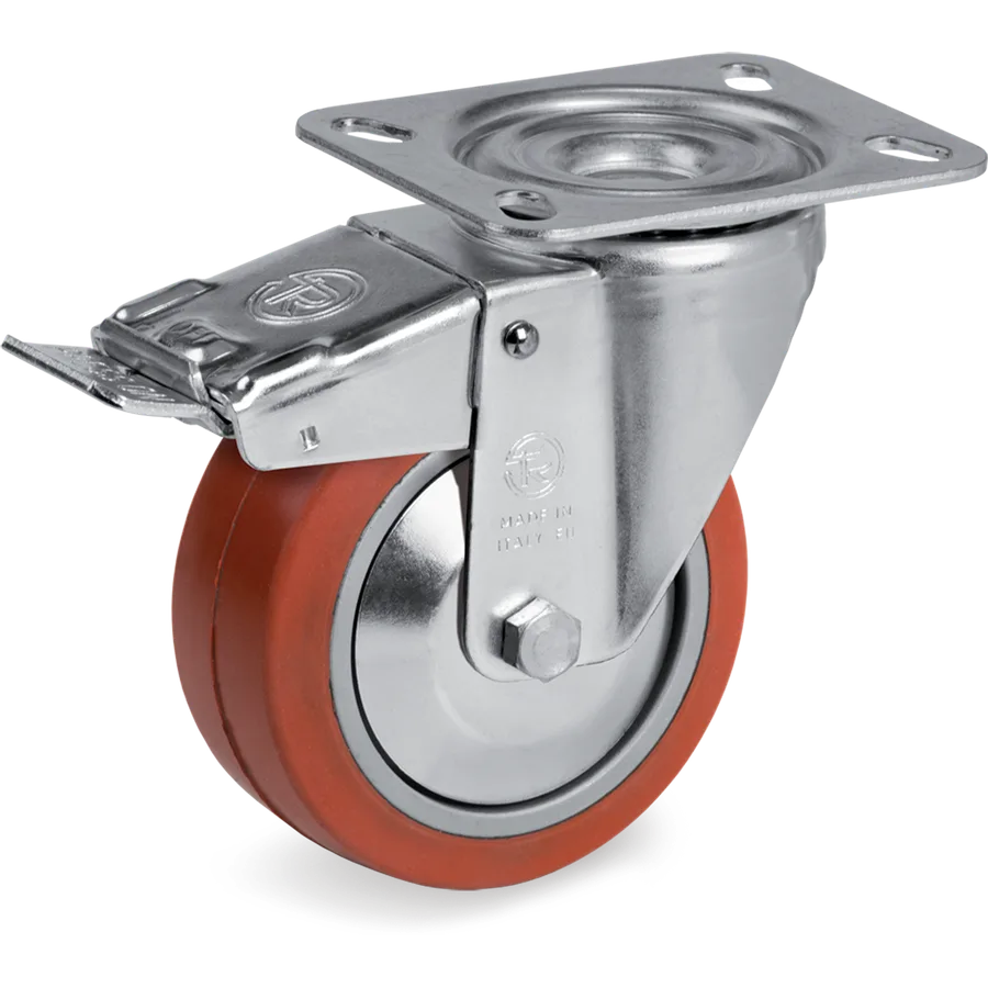 Tellure Rôta 727152PF – Silicone rubber swivel castor Ø100×40 mm with brake