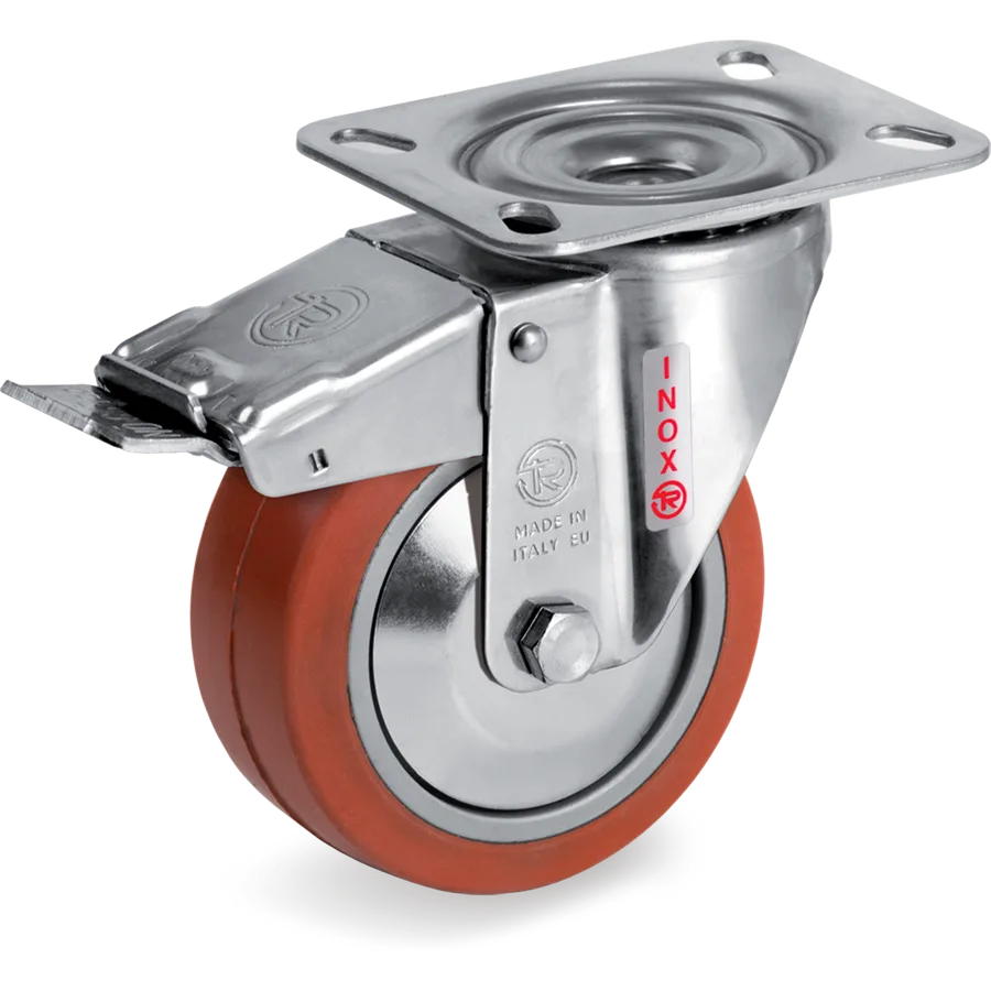 Tellure Rôta 727162PF – Rueda giratoria de goma silicónica Ø100×40 mm con freno
