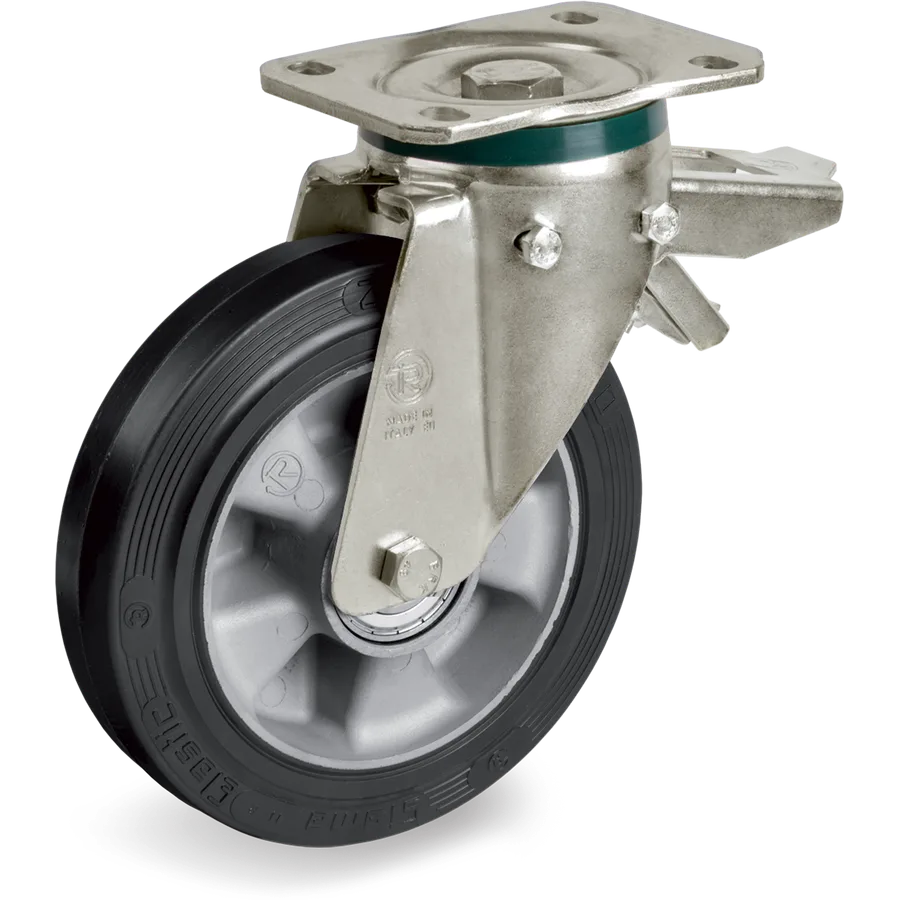 Tellure Rôta 728205 – Elastic rubber swivel castor Ø180×50 mm with brake