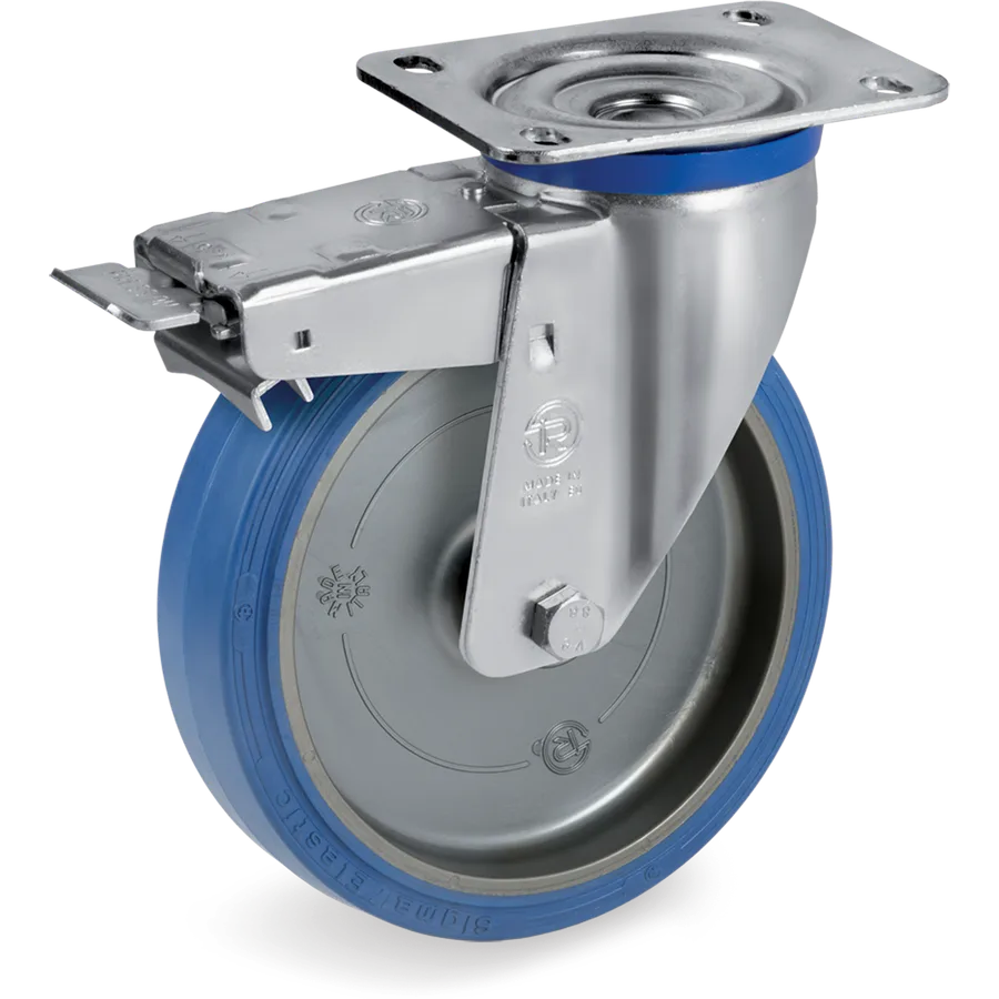 Tellure Rôta 737606 – Elastic rubber swivel castor Ø200×50 mm with brake
