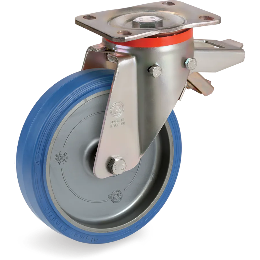 Tellure Rôta 736806 – Elastic rubber swivel castor Ø200×50 mm with brake