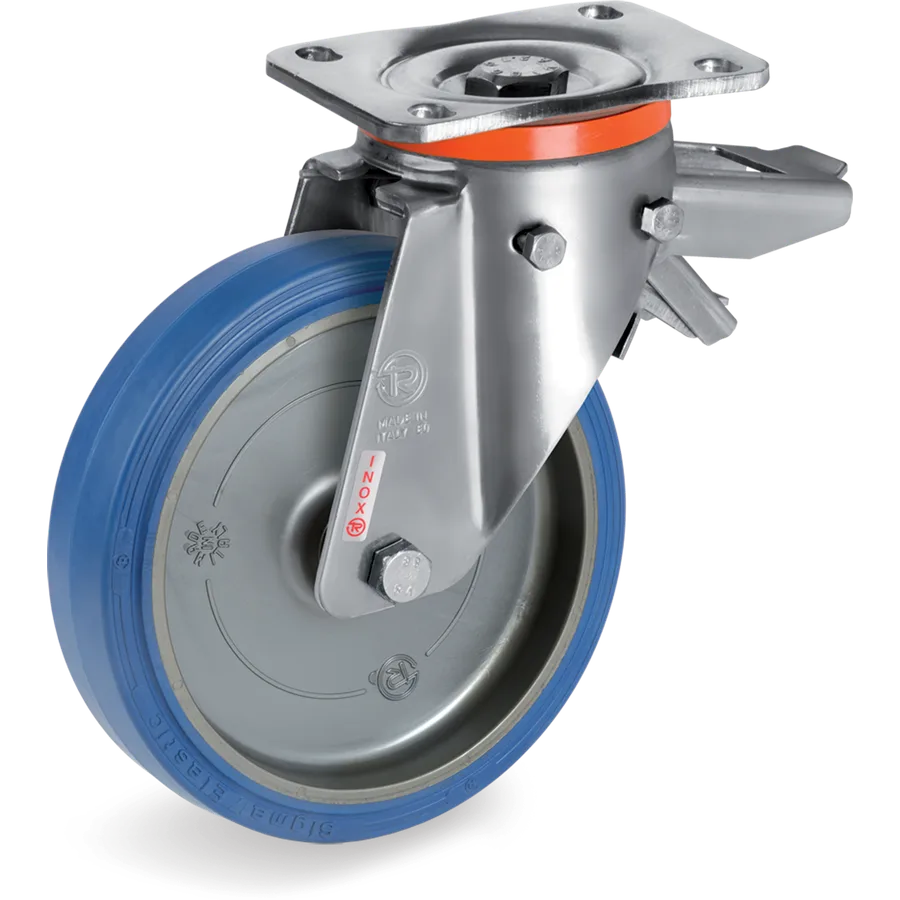 Tellure Rôta 737506 – Rueda giratoria de goma elástica Ø200×50 mm con freno