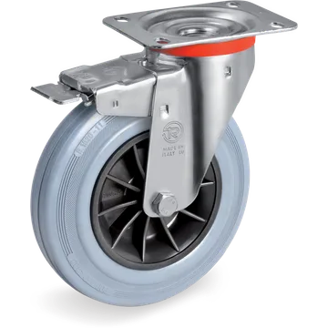 Rubber swivel castor Ø80×25 mm with brake