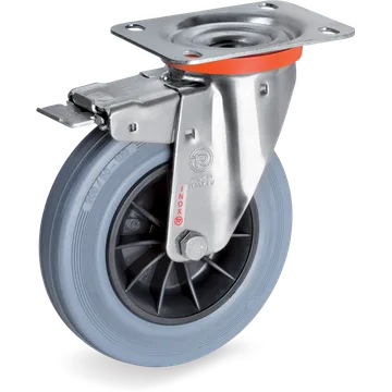 Rubber swivel castor Ø80×25 mm with brake