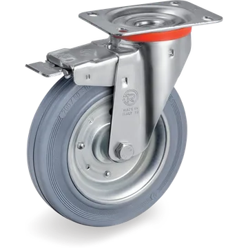 Rubber swivel castor Ø140×37.5 mm with brake