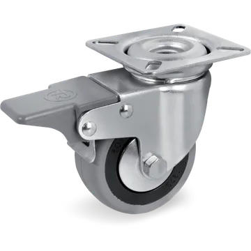 Rueda giratoria de goma Ø80×24 mm con freno