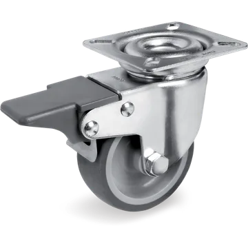 Rueda giratoria de goma termoplástica Ø80×24 mm con freno
