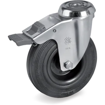 Rubber swivel castor Ø125×37.5 mm with brake