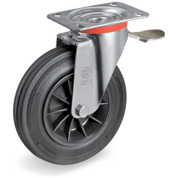 Rueda giratoria de goma Ø200×50 mm con freno