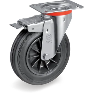 Rubber swivel castor Ø100×30 mm with brake