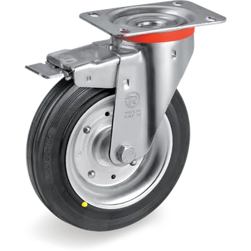 Conductive rubber swivel castor Ø225×50 mm with brake