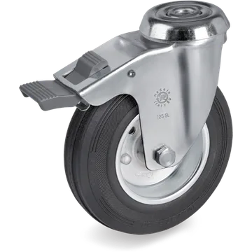 Rubber swivel castor Ø125×37.5 mm with brake
