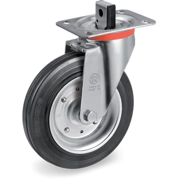 Rubber swivel castor Ø200×50 mm with brake
