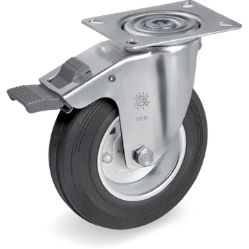 Rubber swivel castor Ø125×37.5 mm with brake