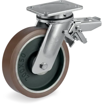 Rueda giratoria de poliuretano TR-PowerHigh Ø125×50 mm con freno