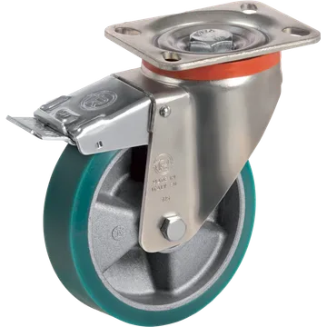 Rueda giratoria de poliuretano TR-Roll Ø125×35 mm con freno
