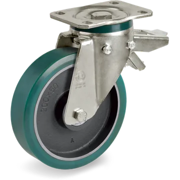 Rueda giratoria de poliuretano TR-Roll Ø200×50 mm con freno