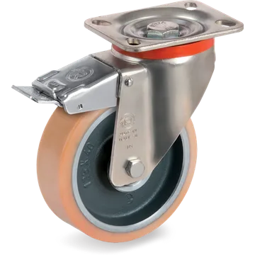 Rueda giratoria de vulkollan® Ø100×30 mm con freno