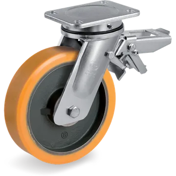 Rueda giratoria de poliuretano TR Ø200×50 mm con freno