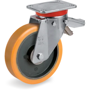 Rueda giratoria de poliuretano TR Ø180×50 mm con freno