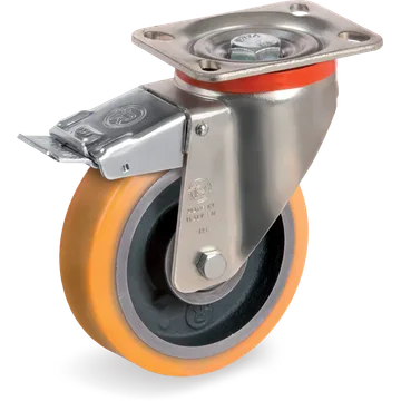 Rueda giratoria de poliuretano TR Ø100×38 mm con freno