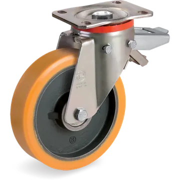 Rueda giratoria de poliuretano TR Ø200×50 mm con freno