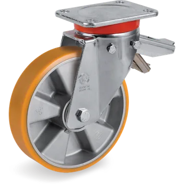 Rueda giratoria de poliuretano TR Ø200×50 mm con freno