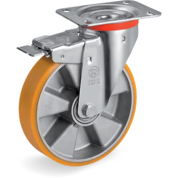 Rueda giratoria de poliuretano TR Ø80×25 mm con freno
