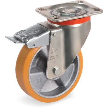 Rueda giratoria de poliuretano TR Ø100×30 mm con freno