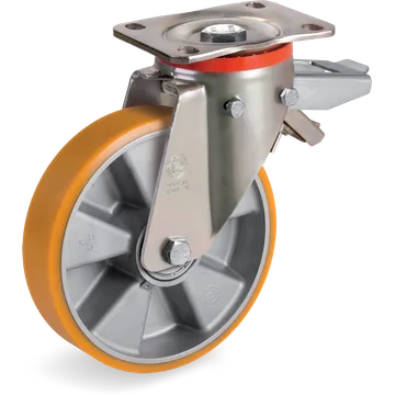 Rueda giratoria de poliuretano TR Ø150×40 mm con freno