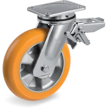 Rueda giratoria de poliuretano TR Ø125×40 mm con freno