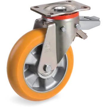 Rueda giratoria de poliuretano TR Ø200×50 mm con freno