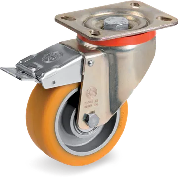 Rueda giratoria de poliuretano TR Ø100×40 mm con freno